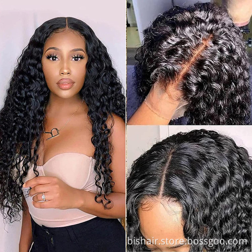 BIS 24 water wave lace front wig human hair 13*4 lace front wigs for women pre plucked remy transparent lace closure wig